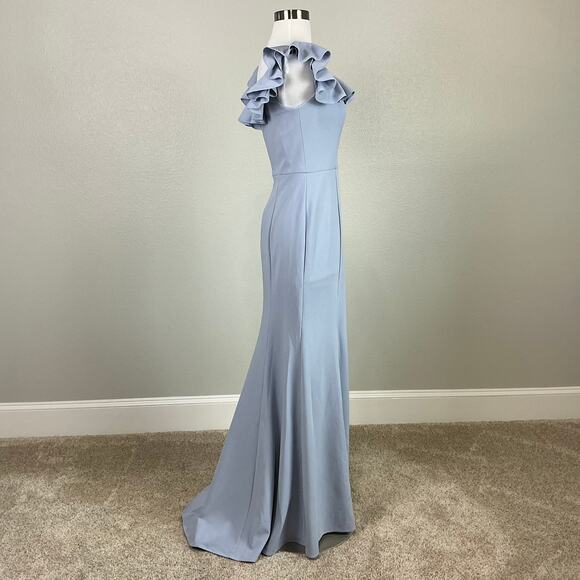 XSCAPE Off the Shoulder Ruffled A-Line Evening Gown Sky Blue Size 4 Dress - Picture 3 of 12